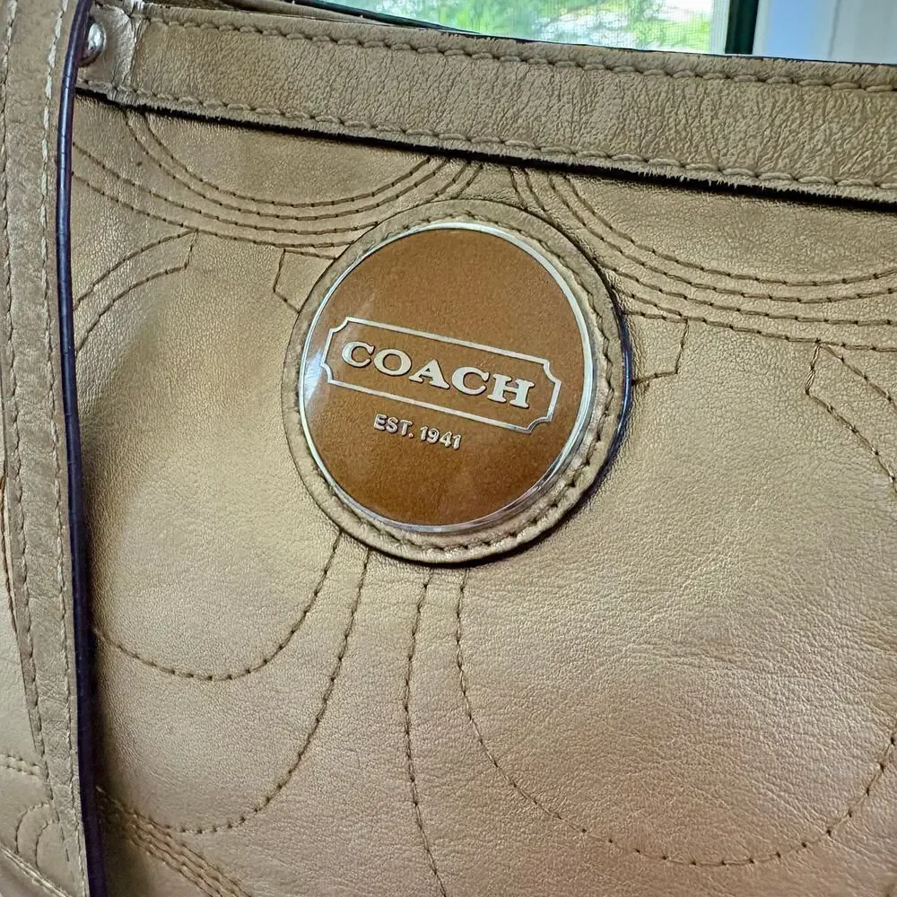 Coach F18877 Gold Metallic Signature Stitch Leather Tote 2011